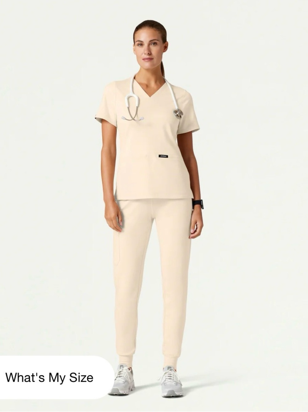 NWT Jaannu Cream Sand Birch Women's Medical Scrub Set V-Neck Top Joggers Medium